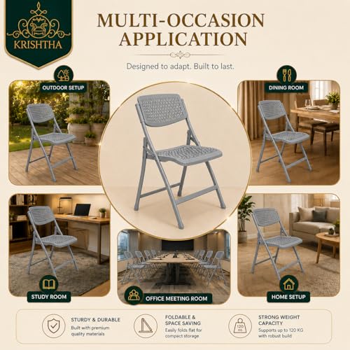 Image of Folding Metal Chair with Nylon Seat and Backrest for Home /Kitchen /Study Chair and Restaurant /Outdoor Chair (Grey)