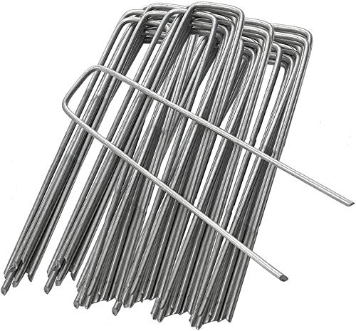 Ram® - 100 pinzas de tierra galvanizadas plateadas para césped, grapas, césped, en forma de U, para control de malezas, tela de jardín, malla artificial, 15,24 cm Cover