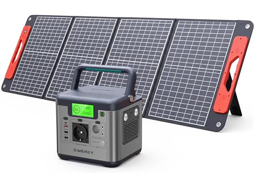 SWAREY kit Solaire 500W(1000W Pic) Generateur Electrique Portable Batterie 518Wh avec Panneau Solaire Pliables 100W en 4 sections