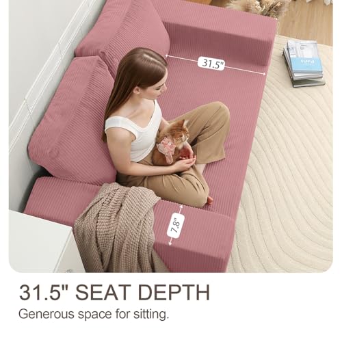 Image of COMAX Futon Sofa Bed, Convertible Sofa Bed, Folding Boneless Couches | Boneless Couch for living room, 4‑in‑1 Fold Out Small Foldable Loveseat Floor Sleeper Mattress Lounge Space‑Saving, Pink