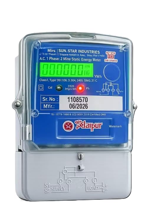 Sun.Star Industries A.C. 1 Phase 2 Wire Static Energy Meter | Class 1 Accuracy, 3320 Imp/kWh, LCD Display, ISI Certified, 240V Rating-picture-29