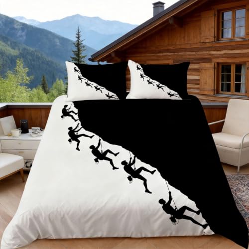 Housse de couette microfibre 220x240 motif silhouette escalade toucher ultra doux