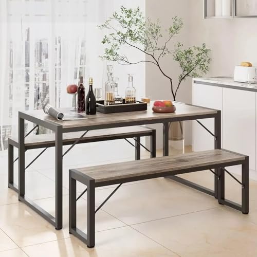 La Mejor Lista de Comedores Altos de 6 Sillas los mejores 10. 42 FL FASHION LEADER Mesas de Comedor con 2 Bancos para 4 Personas, Juego de 3 Piezas, Mesa con 2 Bancos para Comedor Cocina Cafe,Marrón, 114 * 75 * 76cm