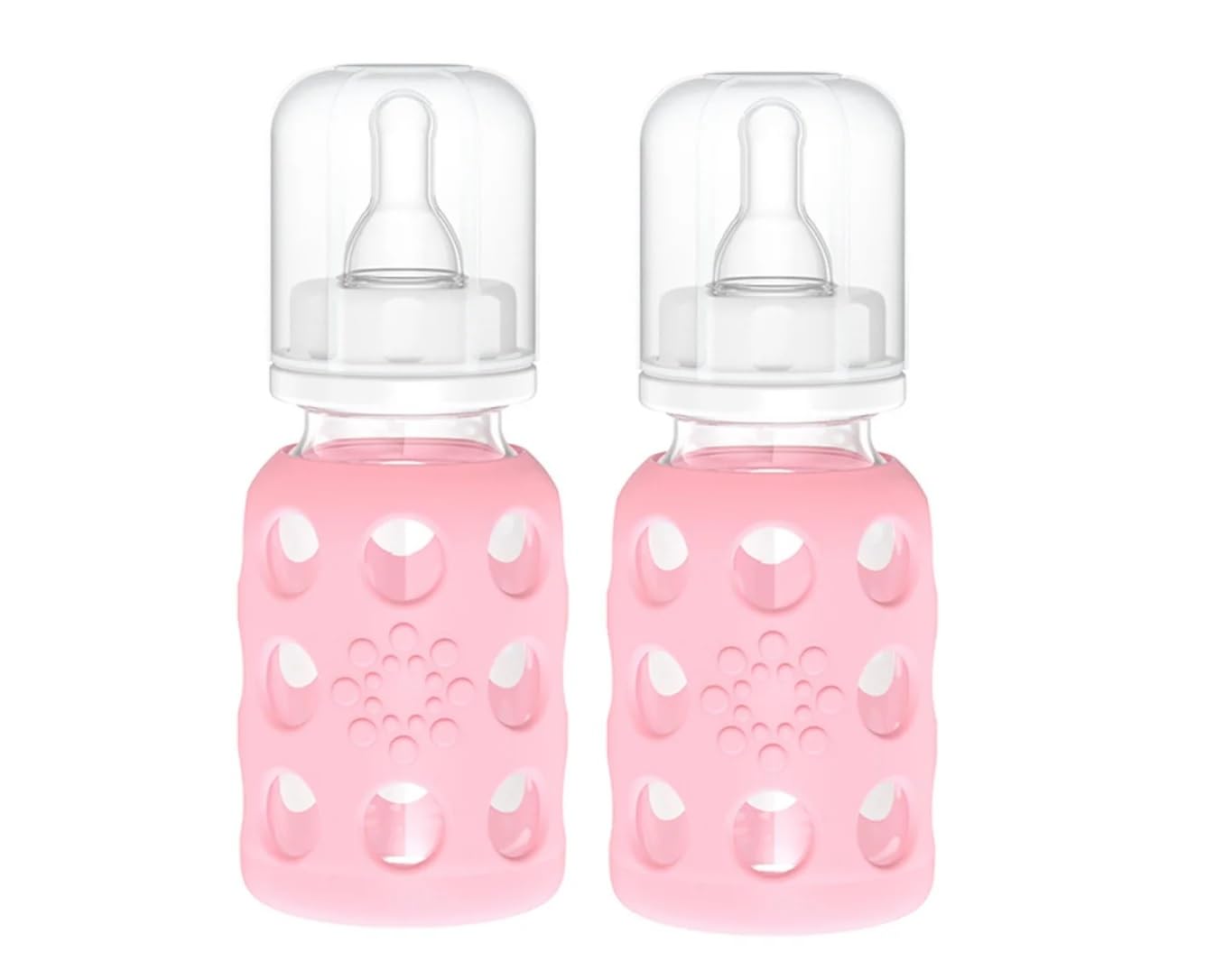 Lifefactory Glass Baby Bottle with Silicone Sleeve 4 Ounce - 2 Pack - Pink