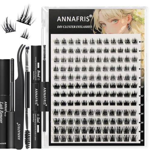 ANNAFRIS Ciglia Finte Ciuffetti Kit 8-16mm Naturali DIY Extension Ciglia Cluster Lashes con Pinze (CS,JS03)