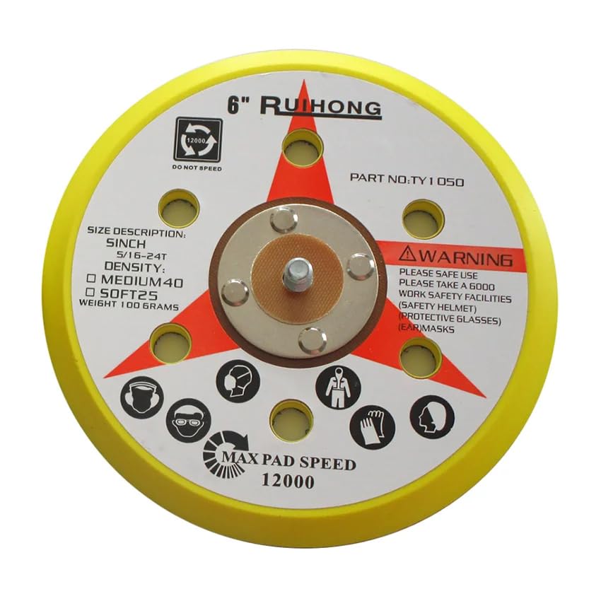 Platorello Di Supporto Per Levigatrice A 6 Fori Da 6 Pollici Platorello Di Backup 5-16 "-24 Filettatura Per Dischi Abrasivi Con Gancio E Anello Accessori Per Utensili Elettrici