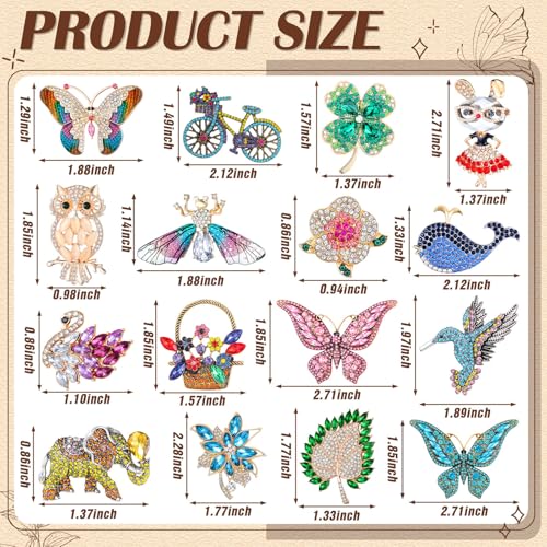 Image of Sasylvia 16 Pcs Women Brooch Set Rhinestone Vintage Animal Insect Plant Pins Brooches Bulk for Christmas Women Girls Gifts