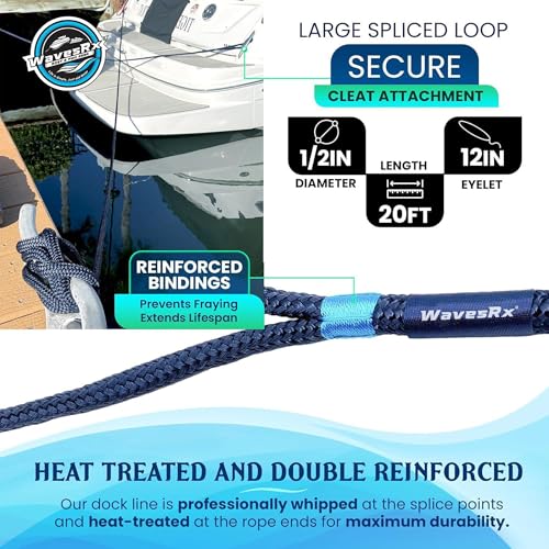 Image of Premium Nylon Boat Dock Lines & Ropes for Docking 1 /2'' x 20' | Double Braided Marine Rope & Mooring Line| Boat Ropes for Docking with Loop | UV & Saltwater Resistant Dock Ropes for Boats & Pontoons