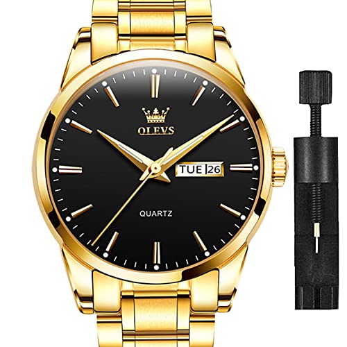 Mens Gold Watches Fashion Luxury Wrist Watch Waterproof Easy Read Luminous Day and Date OLEVS Stainless Steel Quartz Analog Watches Casual Wrist Watches, relojes de Hombre