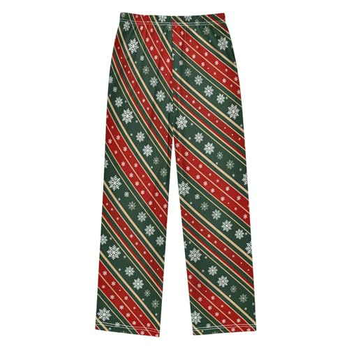 Christmas Pajama Pants Green Red White Snowflake Tile Pattern Long Sleep Pants Lounge Bottoms2