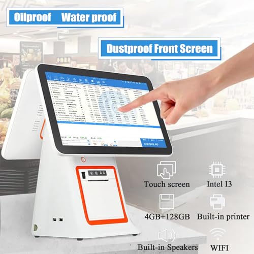 Image of All-in-One POS System with 15.6 Inch Touchscreen, Intel i5 CPU, 8GB RAM, Built-in Thermal Printer, Dual Display Support for Retail Store, Restaurant and Cafe Business Use