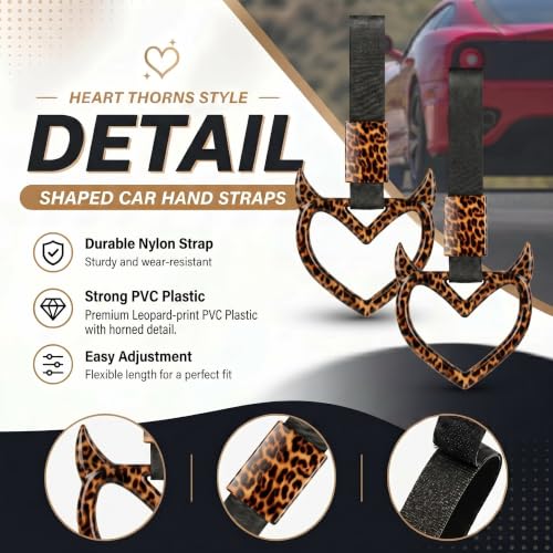 Image of Fabbay Leopard Heart Car Handle Strap Drift Charm Car Accessories for Women | Cheetah Heart Rear Bumper Warning Ring Decor, for Auto, Bus, Subway, Interior Exterior Decorations, Leopard, Devil Style