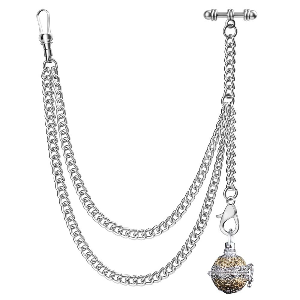 Chaîne de montre de poche Albert acier antique, pendentif diffuseur vintage