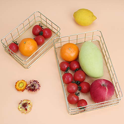 Wire Baskets, Wire Mesh Organizer Basket, Desk Drawer Countertop Freezer Storage Organizing Basket for Entryway, Bedroom, Bathroom, Office, 2 Pack(Gold)