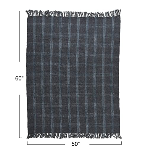 Image of Creative Co-Op Recycled Cotton Blend Throw Blanket with Fringe, Grey Plaid (Pack of 4)