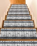Grey Wood Grain Stair Treads Non Slip Runners Rugs, 4 Pcs Carpet for Stairs with Adhesive, Country Vintage Barn Door Rustic Lodge Stair Mats Pads Indoor Stair Treads for Wooden Steps 8'x30'