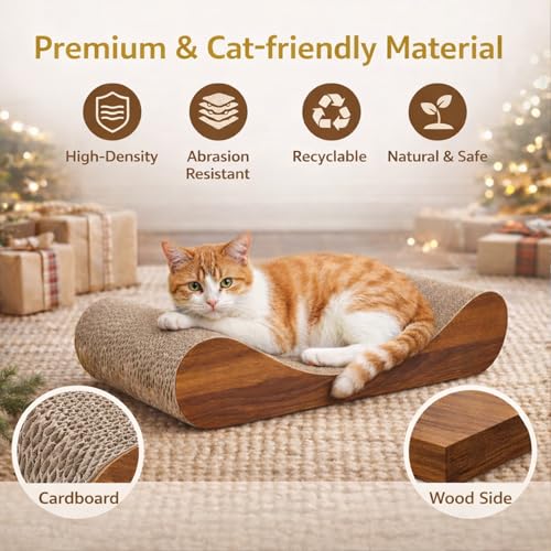 Image of FluffyDream Cat Scratcher Cardboard, Scratching Pad House Bed Furniture Protector, Infinity Shape, Curved (Wood, Bone)