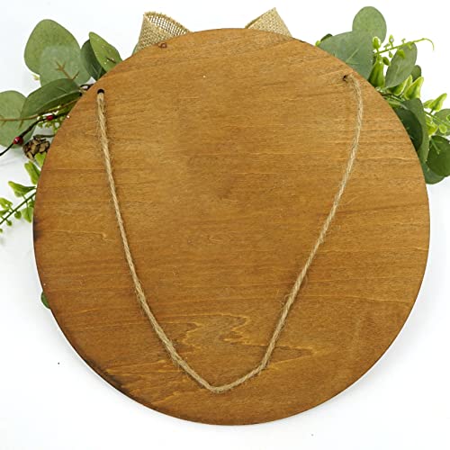 Christmas Welcome Sign Hello Sign Front Door Round Wooden Christmas Wreath With Eucalyptus Leaves,Pine Cones,Red Berry,Fern For Farmhouse Porch Wall Holiday Home Decoration #TOP4