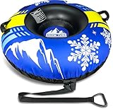 ZMLM Snow Tubes for Sledding Heavy Duty - 48'' Inflatable Snow Tube with Premium Canvas Cover for Kids Adults,Towable Snow Sled Thickened Bottom Winter Gift Outdoor Fun Toys for Boys Girls (Blue)
