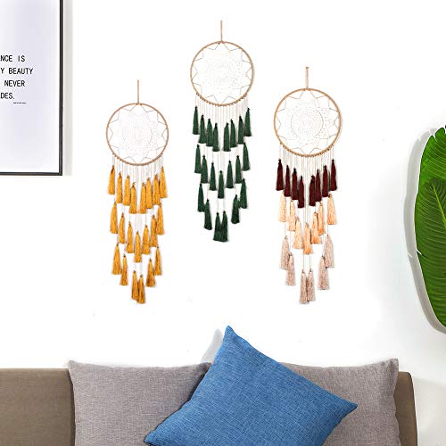 Artilady Macrame Dream Catchers For Bedroom - Tassel Wall Hanging Handmade Dreamcatchers Home Decor With Tassel Feather Ornament Craft Blessing Gift (Dark Green) #TOP1