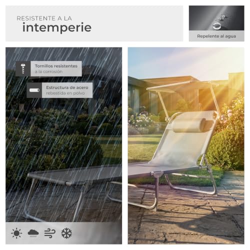 Miniatura 8 de Tectake Set De 2 Tumbonas 190x68x111 Cm, Plegable, Ajustable En 4 Posiciones, Resistente A Intemperie, Transpirable, Con Toldo, Reposacabezas Y Asa De Transporte, Para Jardín Y Piscina - Gris