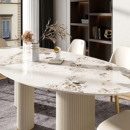 Baycheer Luxury Oval Dining Table Slate Stone Top Table With 3 Metal Base Kitchen Table - Gold 55.1" L X 31.5" W X 29.5" H (Table Only) #TOP2