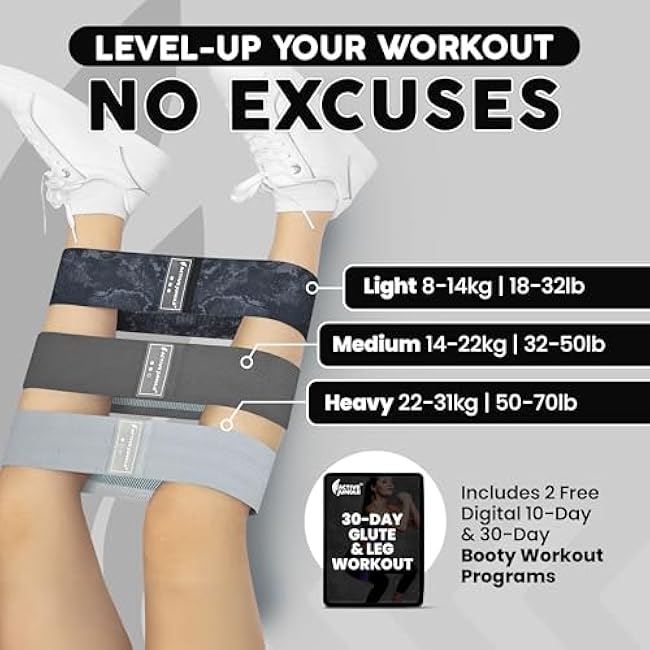 Premium Fabric Resistance Bands for Glutes & Legs ¨C Set of 3 | Non-Slip, Elastic, Durable, Includes Travel Bag, Workout Guide & Digital Challenges