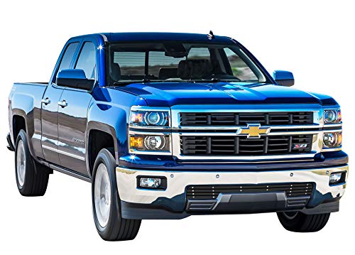 Image of APS Compatible with Chevy Silverado 1500 2014-2015 Lower Bumper Aluminum Black Wide 20mm Horizontal Channel with Rivet Studs Billet Front Grill Grille Insert C65990U