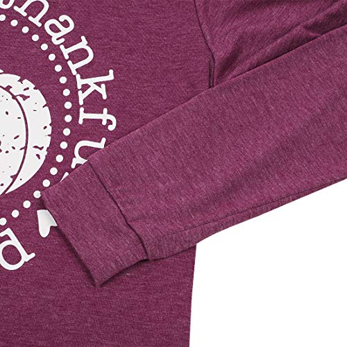 VILOVE Grateful Thankful Blessed Thanksgiving Shirt for Women Pumpkin Graphic Top Long Sleeve Letter Print Casual T-Shirt (Medium, Red)