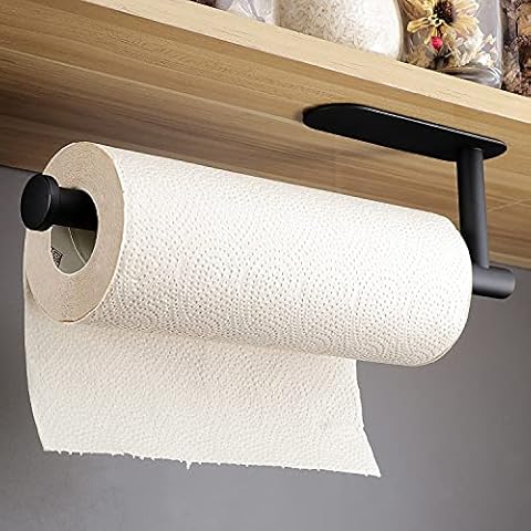 RUICER Kitchen Roll Holder Black Paper Roll Holder Kitchen Stainless Steel Kitchen Roll Holder No Drilling Sticks to Kitchen Cabinet Cover