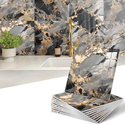 10-Sheet Peel and Stick Kitchen Backsplash Tiles,Waterproof Self Adhesive Marble