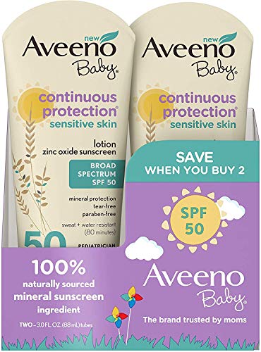 Image of Aveeno Baby SPF#50 Continuous Protect Lotion Sensitive 3 Ounce (Pack of 2)