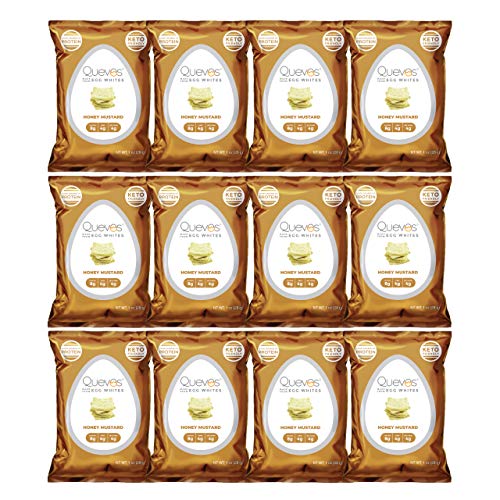 Quevos Keto Honey Mustard - Low Carb Egg White Chips - Crunchy, High Protein, Keto Snacks - Gluten Free Snack, High Fiber - Perfect for Any Diet - 1 oz Bags (Pack of 12)