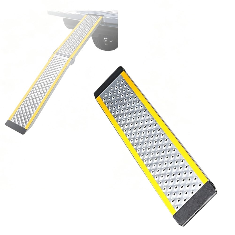 1 Rampa In Alluminio Resistente Con Bordo Di Sicurezza Giallo, Rampa Di Carico Forata E Antiscivolo Per Sedie A Rotelle, Quad E Tosaerba (per Accesso Su Gradini)(120x21.5cm/47.2x8.5in)