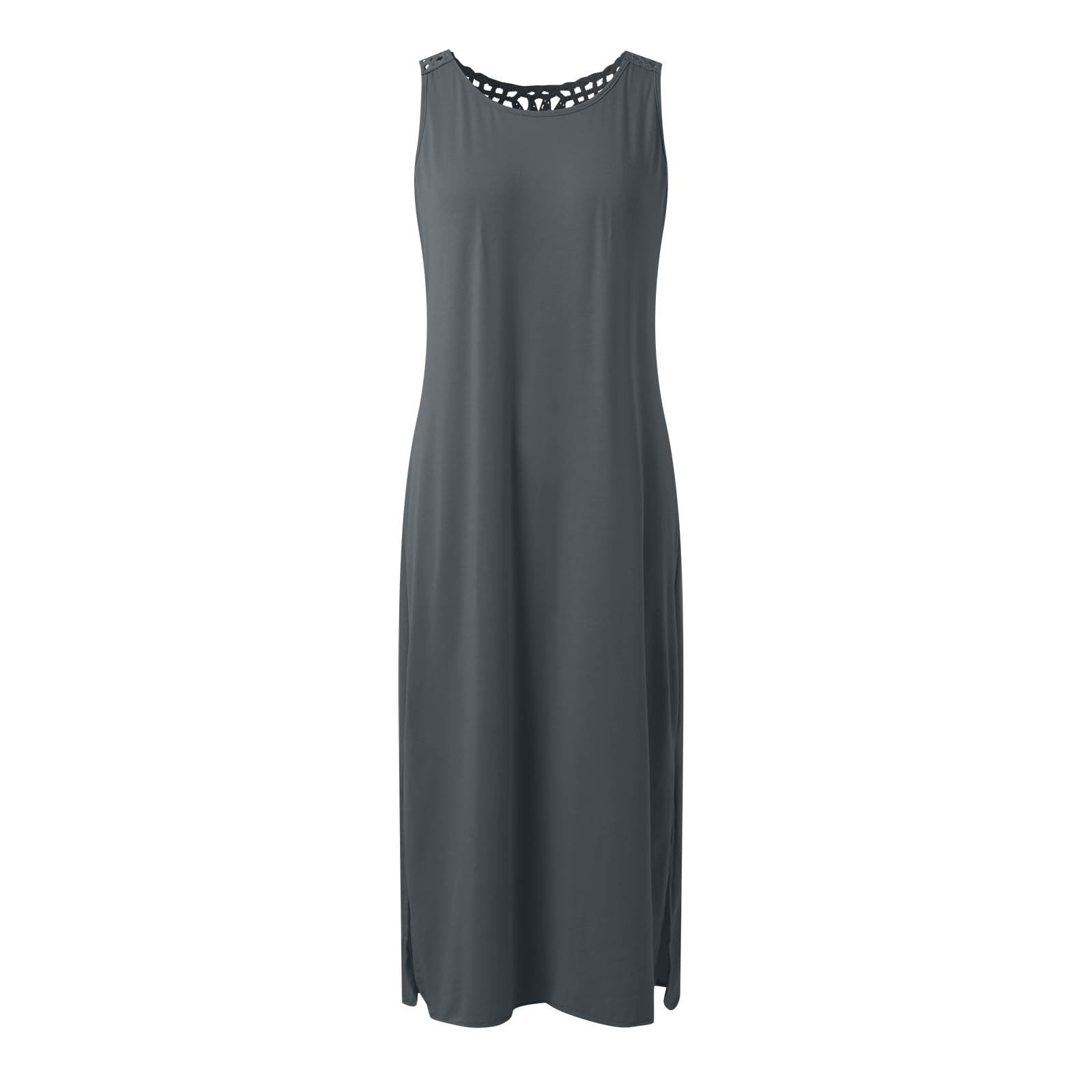 Vestido De Verano for Mujer Largo Vestidos Largos Sueltos Ocasionales Traje Playa 2026 for Resort Sin Mangas Ahueca hacia Fuera El Tiras con Abertura Lateral Encaje, Menta