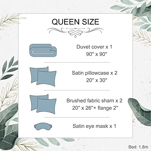 Semech Duvet Cover Queen Size White Microfiber Comforter Cover Set 5 Piece With Eye Mask And Zipper, 2 Brushed Pillow Shams And 2 Satin Pillowcases - 90X90 Inches #TOP5