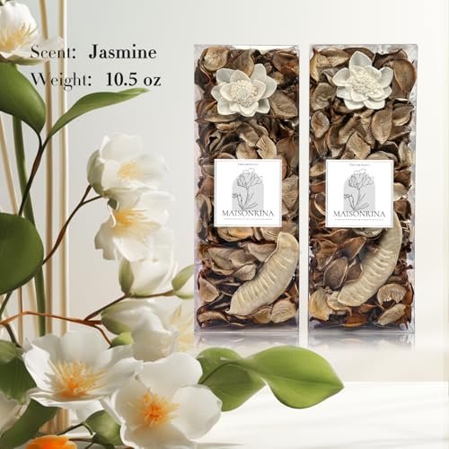 MAISONRINA Spring Potpourri,Jasmine Scented Potpourri Bowl Filler, White Decorative Dried Flower, Bathroom Vase Decor(10.5 oz/2 Packs)