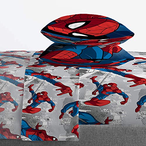 Image of Marvel Spiderman Full Size Comforter Set 5 Piece Kids Bedding, Multi | Bed in a Bag, Comforter Sheets Pillowcases, Official Product, Soft Microfiber, Machine Washable, Easy Care, Boys Gift