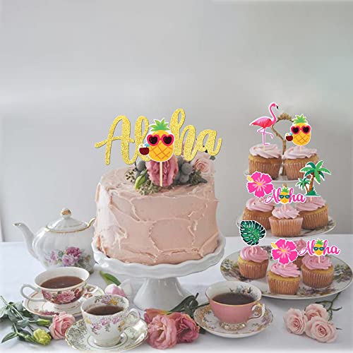 25 Pcs Tropical Theme Cupcake Toppers With Aloha Cake Topper Palm Tree Turtle Leaves Flamingo Pineapple Cupcake Picks For Summer Hawaiian Luau Theme Birthday Party Decorations Supplies #TOP5