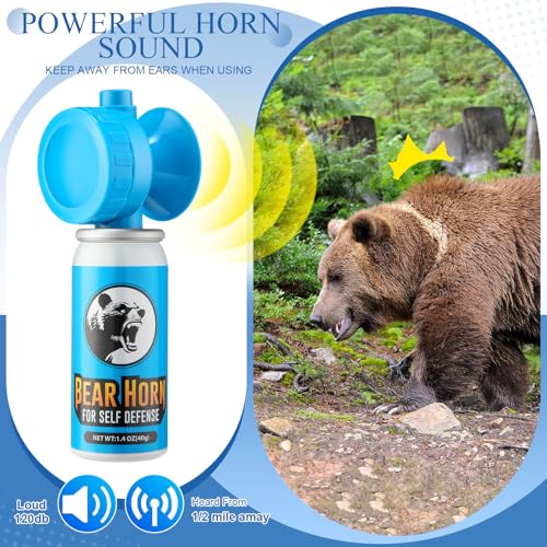 1.4oz Bear Horn Self Defense 123dB Loud Air Horn Audible up to 1/2 Mile Safety Air Horn for Wild Animals Bear Alarm for Hiking Climbing Camping and Outdoor Protection