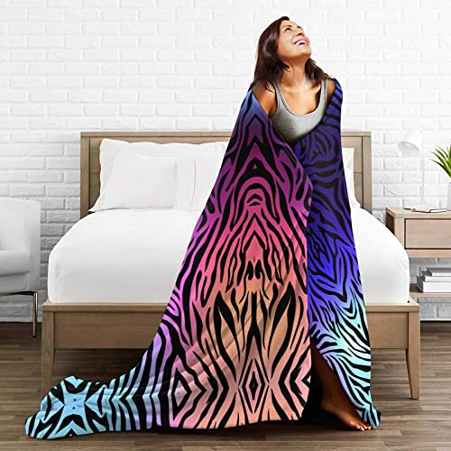 Purple Blue Green Camouflage Zebra Stripes Printed Fleece Blanket 80"X60", Super Soft Lightweight Microfiber Throw Blanket For Bed Sofa Travel #TOP4