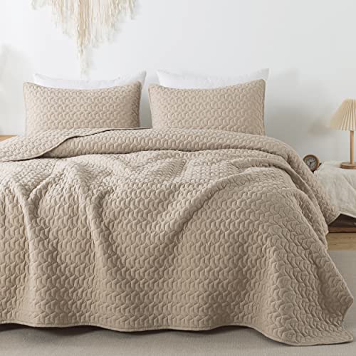 R.share Beige Quilt Twin Size Bedding Sets With Pillow Sham, Tan Cream Lightweight Soft Bedspread Coverlet, Geometric Quilted Blanket Thin Comforter Bed Cover For All Season, 2 Pieces, 68X90 Inches #TOP5