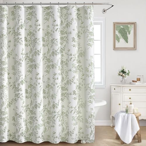 XOGUIBO Sage Green Floral Shower Curtain,Vintage...