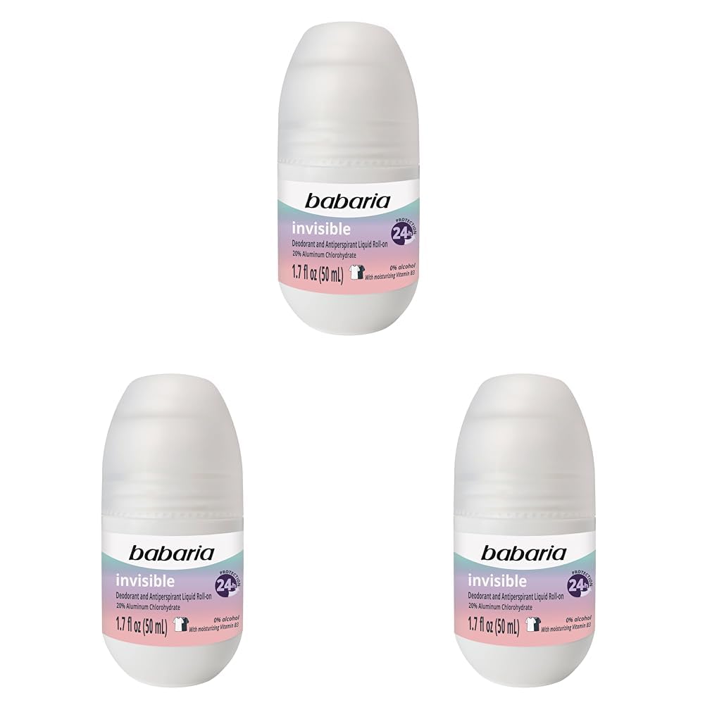 BabariaRoll-On Deodorant, Invisible - Antiperspirant for Women and Men - 24-Hour Protection with Vitamin B3 - Hydrating Anti Sweat Deodorant - 1.7 oz (Pack of 3)
