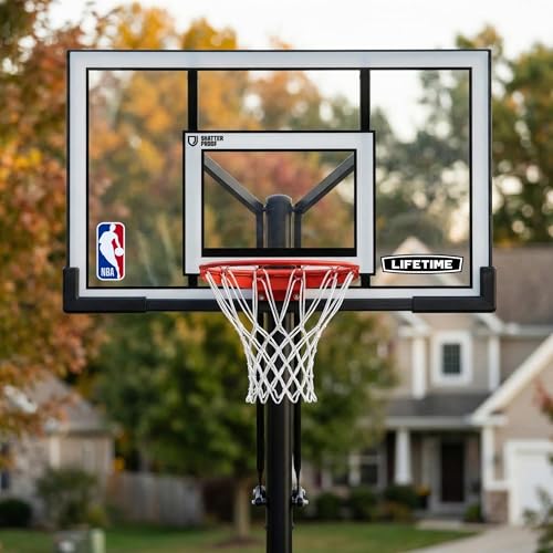 Image of Lifetime NBA In-Ground Basketball Hoop, 54 Inch Shatterproof Backboard, Adjustable Height 7.5-10 Ft, Power Lift Adjust, Slam-It Pro Rim, Polycarbonate and Steel