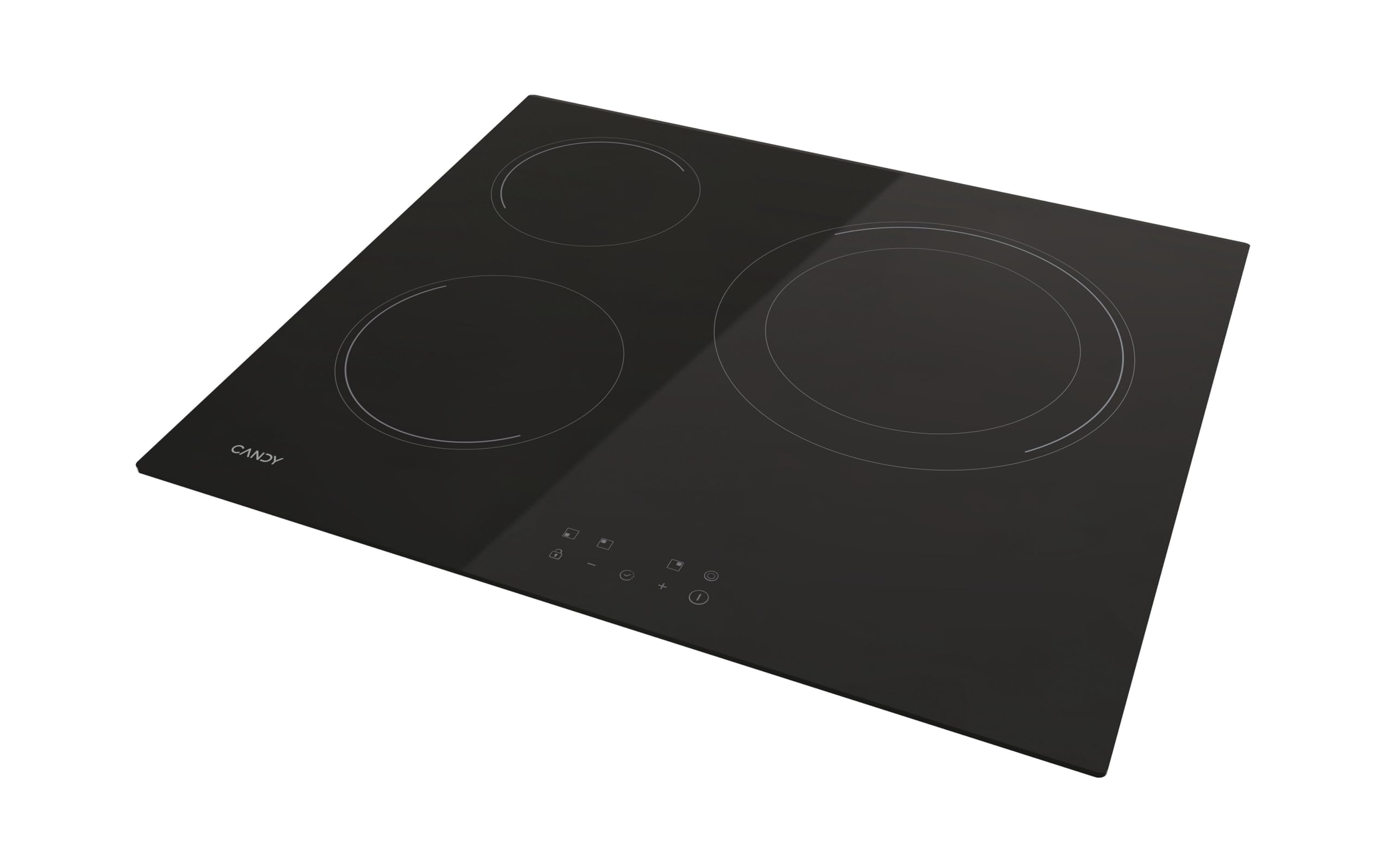 Candy CH63DCC Placa vitrocerámica 60 cm, 3 zonas de cocción, doble zona paellera de 28 cm, control táctil, 9 niveles de potencia, sistema de seguridad, color negro