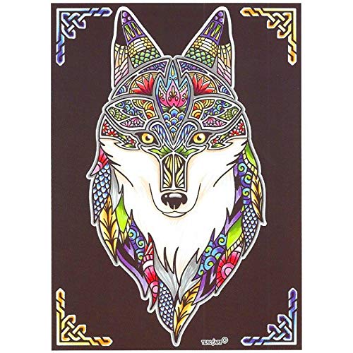 LAMINA PARA COLOREAR con caja de rotuladores. Lobo mandala