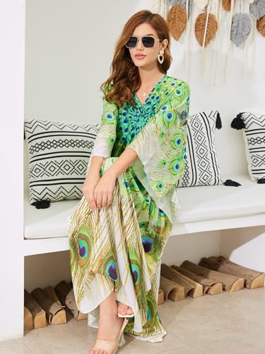Image of KECVOT Kaftan Dresses for Women Embroidered Short Sleeve V-Neck Plus Size Caftan Bikini Swimsuit Cover-Up Long Beach Dress