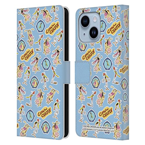 Étui portefeuille en cuir Cow and Chicken pour iPhone 14 Plus