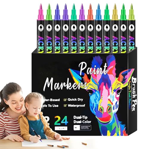 Marcadores De Pintura De Doble Puntâ - Juego De Bolígrafos Para Suministros De Arte | Marcadores De Dibujo Para Niños | Bolígrafos De Pintura Acrílica | Pincel De Doble Punta Y Punta Fina | Tinta Perm